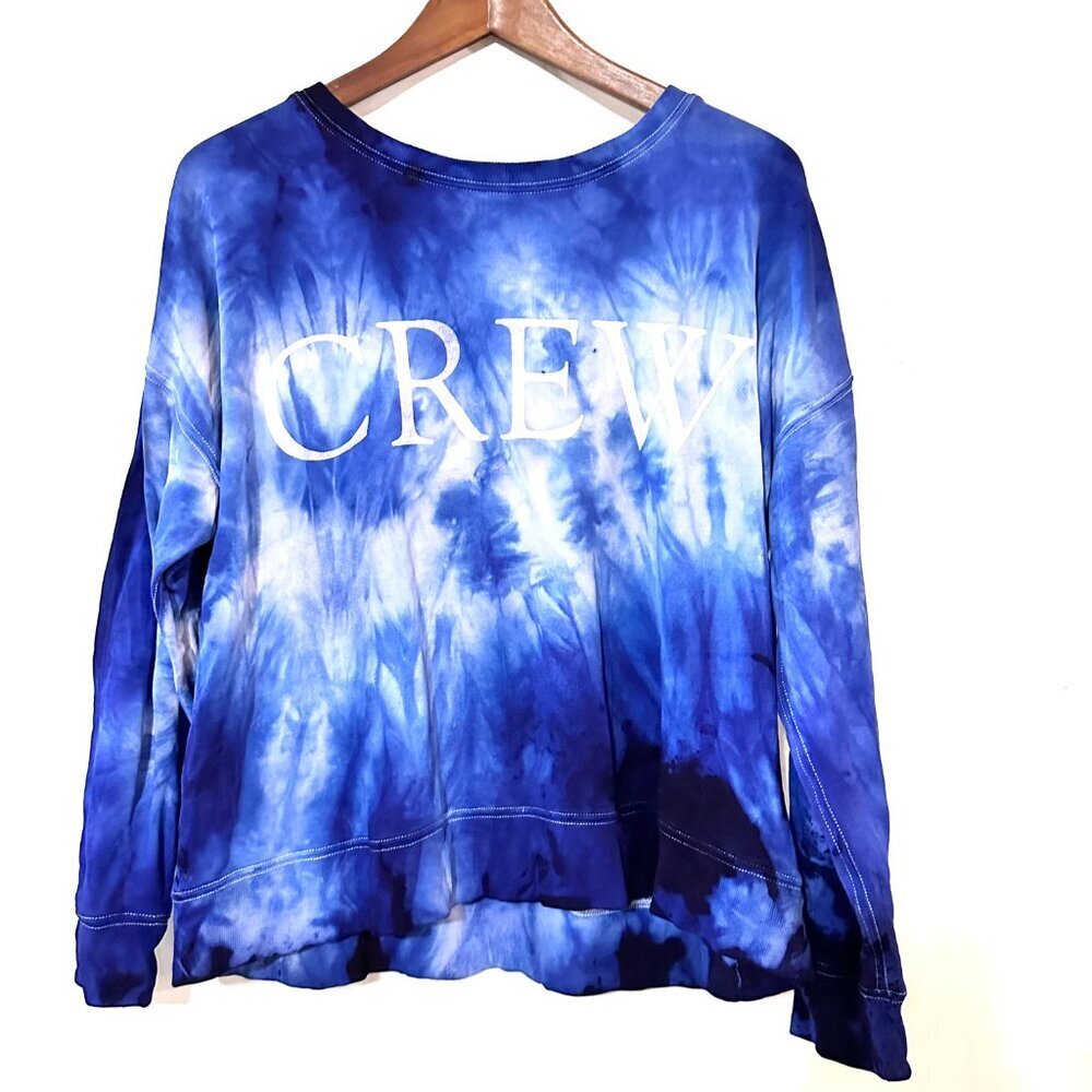 J.Crew Royal Blue Tie Dye Sweatshirt Size Small Soft Long Sleeve Cotton Crop